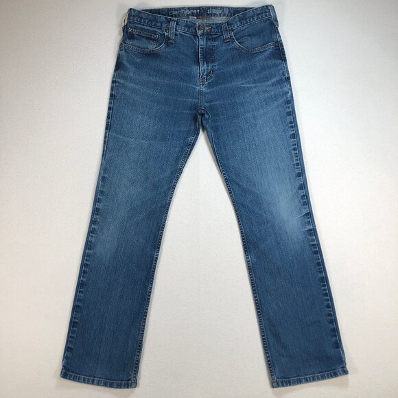 Carhartt Jeans‎ Men's 34x29 Blue Rugged Flex Straight Fit Logo 102807 - Picture 1 of 16
